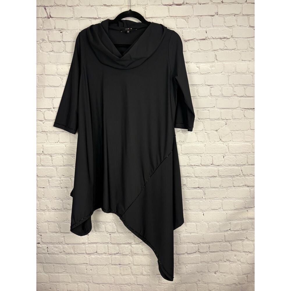 JASON Comfy USA Slanted Tunic Womens Black Beaded Cowl Neck Small